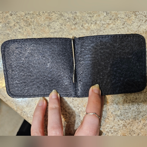 HANDMADE Black Leather Moneyclip Cardclip Wallet - Picture 2 of 3